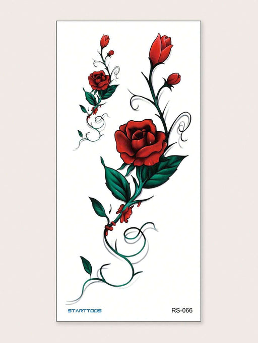 1 hoja de pegatina de tatuaje con estampado de flores - Quierox - Tienda Online