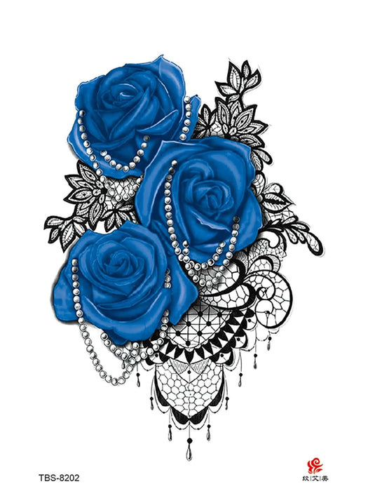 1 hoja de tatuaje temporal falso con diseño de flor de rosa azul para mujer - Quierox - Tienda Online