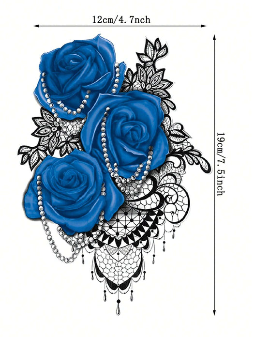 1 hoja de tatuaje temporal falso con diseño de flor de rosa azul para mujer - Quierox - Tienda Online