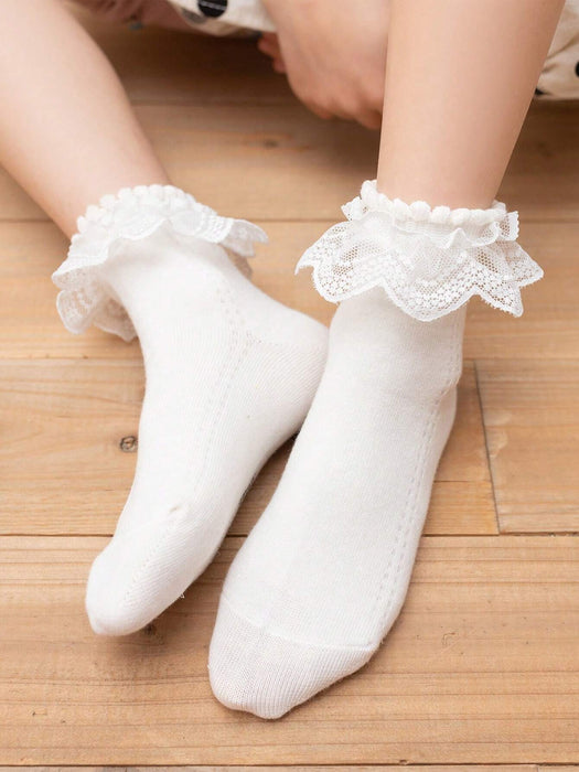 1 par de calcetines de bebé de estilo princesa de encaje blanco suave y moderno para niñas - Quierox - Tienda Online