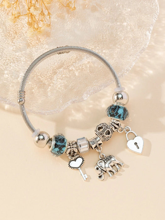 1 pulsera elástica con colgante de elefante con forma de corazón y llave de metal - Quierox - Tienda Online