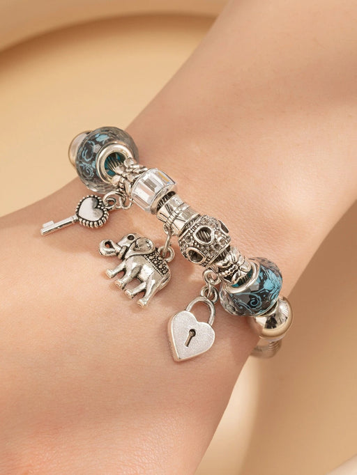 1 pulsera elástica con colgante de elefante con forma de corazón y llave de metal - Quierox - Tienda Online