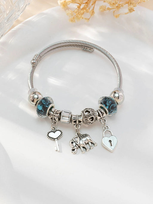 1 pulsera elástica con colgante de elefante con forma de corazón y llave de metal - Quierox - Tienda Online