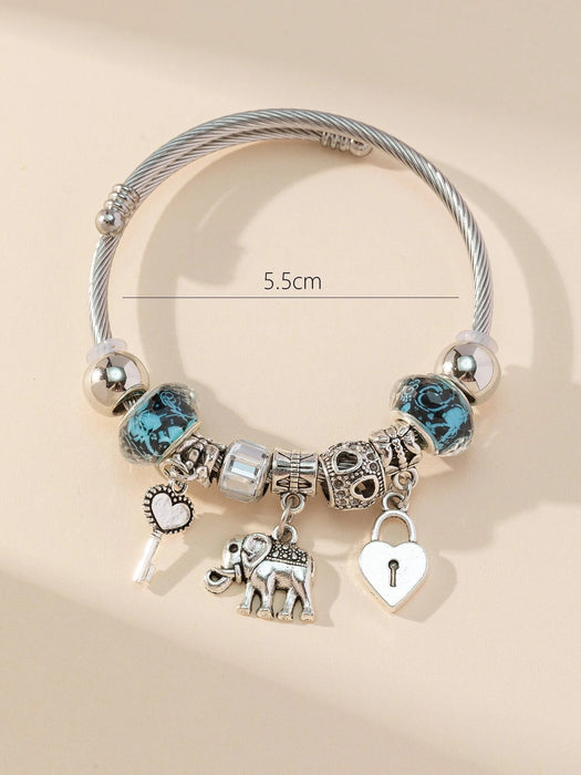 1 pulsera elástica con colgante de elefante con forma de corazón y llave de metal - Quierox - Tienda Online