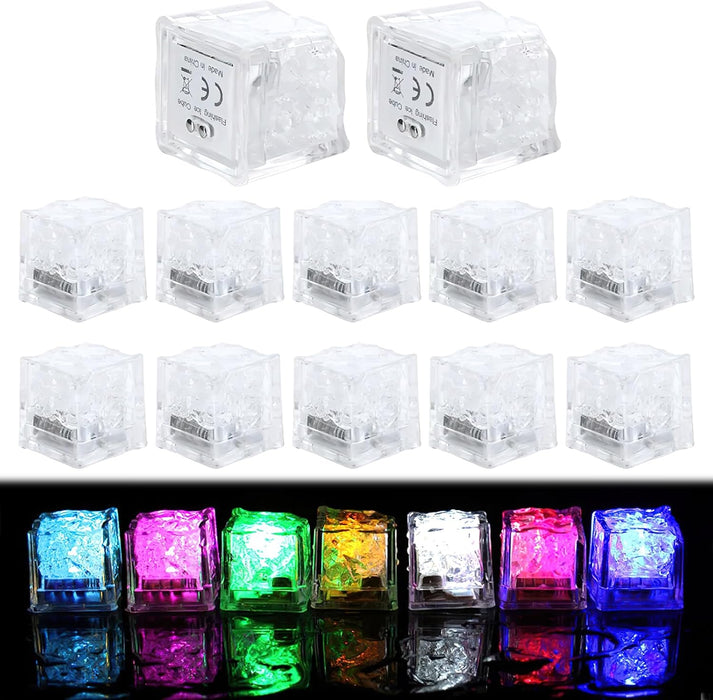 12 cubitos de hielo con luz LED para fiestas, luz blanca, con sensor de líquido - Quierox - Tienda Online