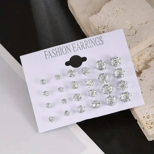 12 Pares De Aretes De Estudio Redondos Con Diamantes De Imitación - Quierox - Tienda Online