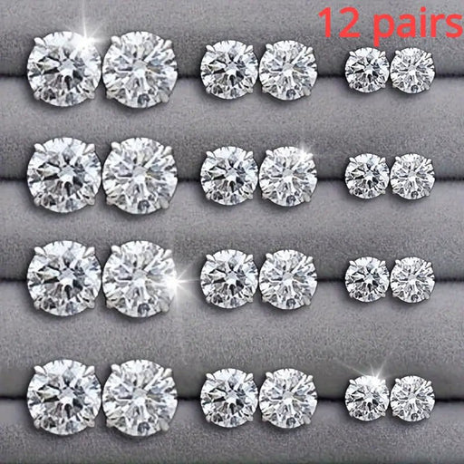 12 Pares De Aretes De Estudio Redondos Con Diamantes De Imitación - Quierox - Tienda Online