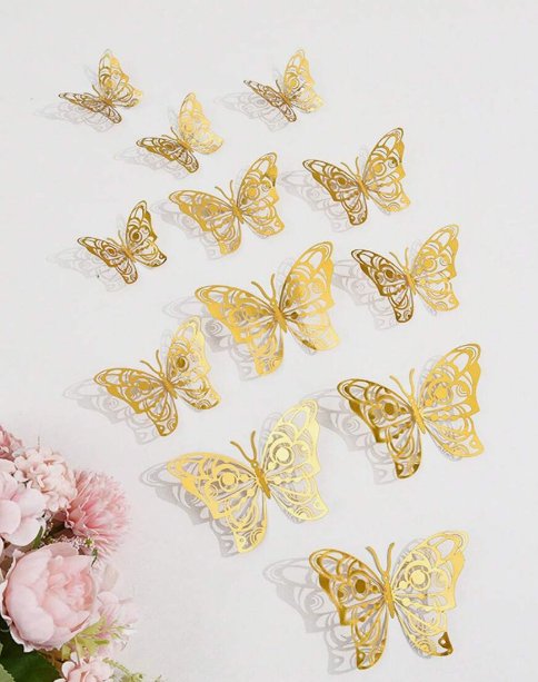 12 pegatinas decorativas con lazo estéreo 3D, pegatinas de pared con mariposas huecas - Quierox - Tienda Online