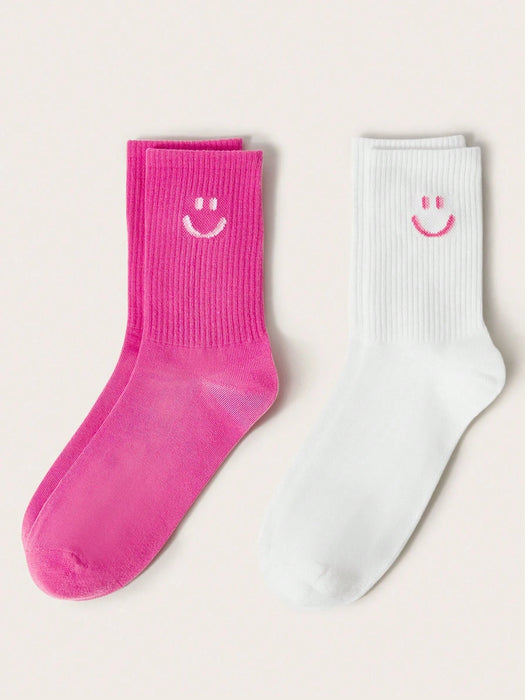 2 Pares De Calcetines A Media Pantorrilla Con Estampado De Sonrisas De Moda - Quierox - Tienda Online