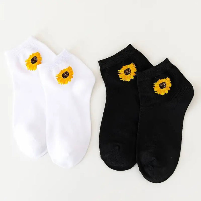 2 pares de calcetines cortos deportivos con patrón de girasol - Quierox - Tienda Online