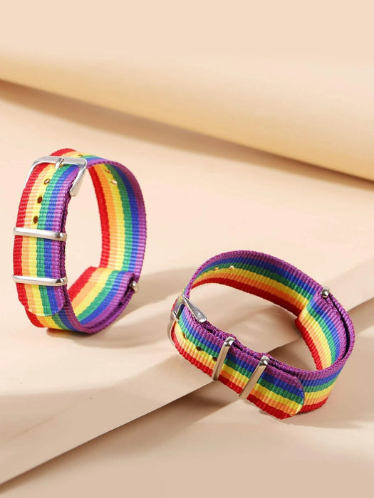 2 piezas LGBT pulsera de cinturón con patrón de rayas de arcoíris - Quierox - Tienda Online