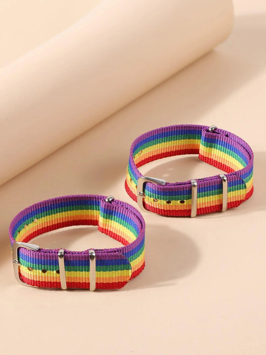 2 piezas LGBT pulsera de cinturón con patrón de rayas de arcoíris - Quierox - Tienda Online