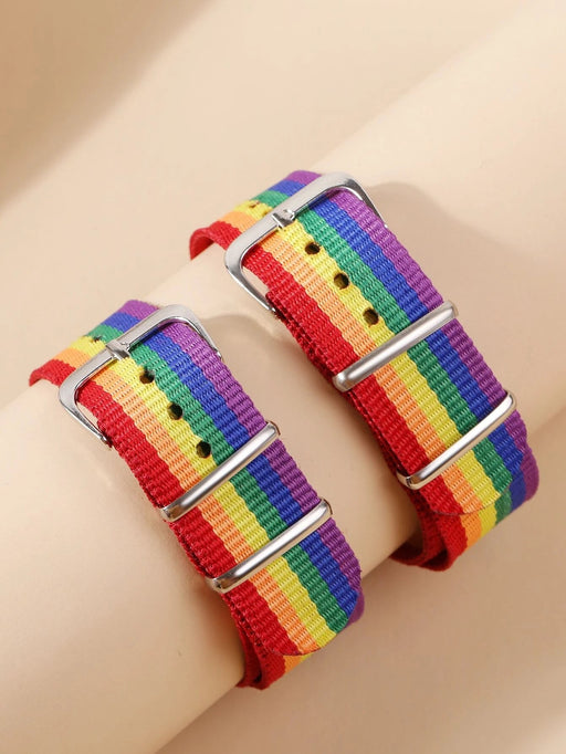 2 piezas LGBT pulsera de cinturón con patrón de rayas de arcoíris - Quierox - Tienda Online