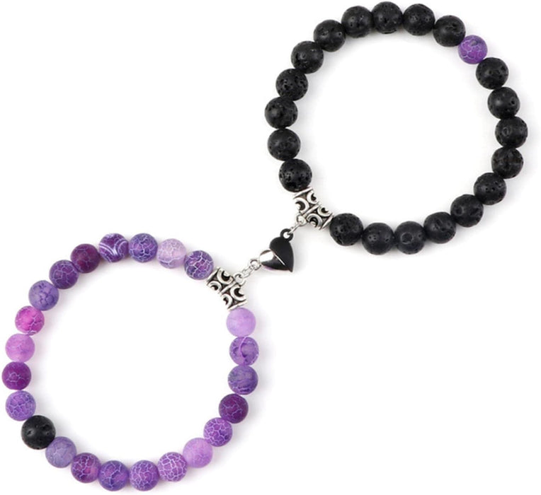 2 uds Pulsera magnética de corazón morado y Negro Moda 8mm Cuentas de Piedra - Quierox - Tienda Online