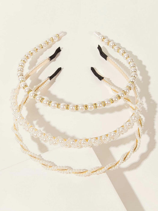 3 Piezas Diadema De Perlas Sintéticas Elegante - Quierox - Tienda Online