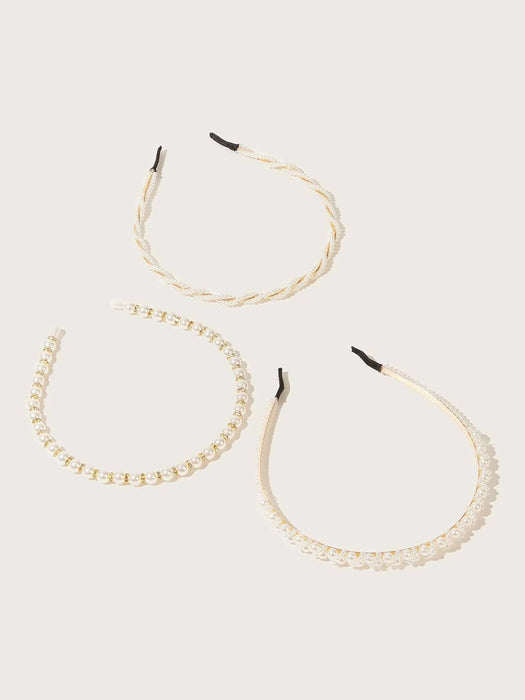 3 Piezas Diadema De Perlas Sintéticas Elegante - Quierox - Tienda Online