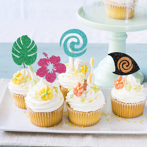 30 adornos para cupcakes de cumpleaños inspirados en Moana con purpurina - Quierox - Tienda Online