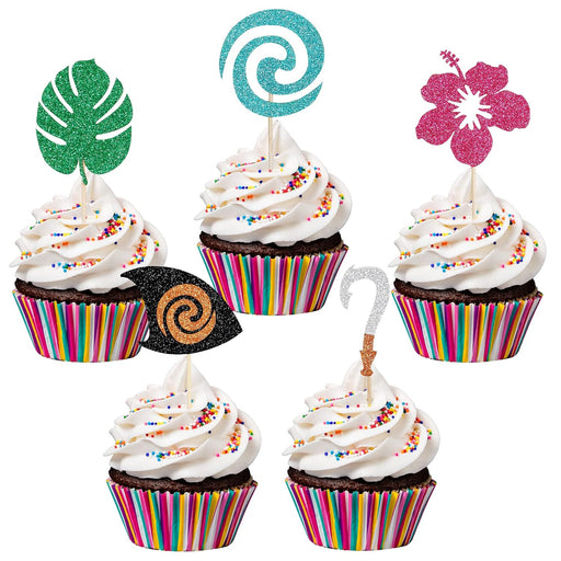 30 adornos para cupcakes de cumpleaños inspirados en Moana con purpurina - Quierox - Tienda Online