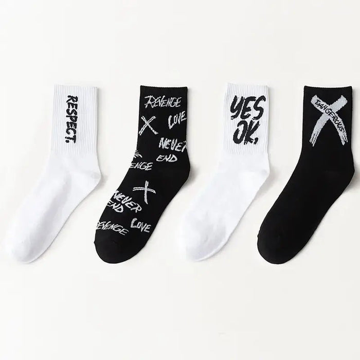 4 pares de calcetines cómodos transpirables con estampado de letras para hombres y mujeres - Quierox - Tienda Online