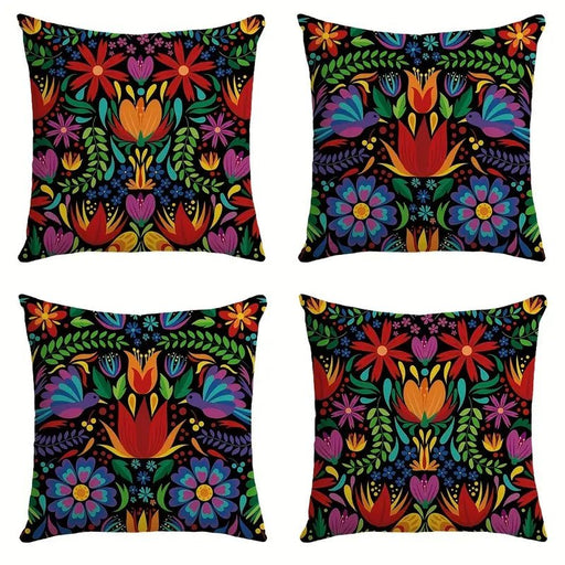 4 piezas de fundas de almohada de flores mexicanas Fiesta, vida colorida, flor de dalia - Quierox - Tienda Online