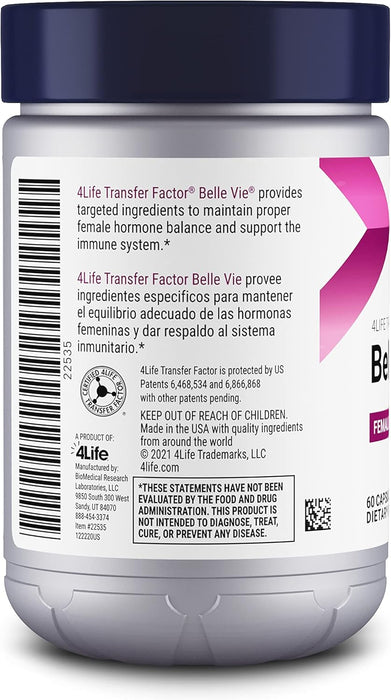 4Life - Belle Vie - Apoyo específico para la salud reproductiva y mamaria femenina - 60 cápsulas - Quierox - Tienda Online