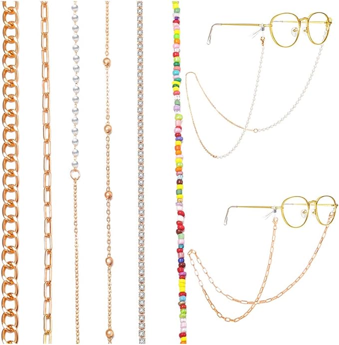 6 cadenas para lentes para mujer, oro y plata - Quierox - Tienda Online