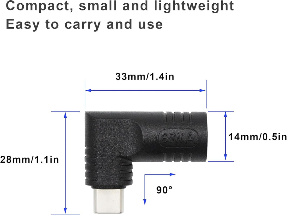 Adaptador de corriente USB C a CC de 90 grados de 65 W - Quierox - Tienda Online