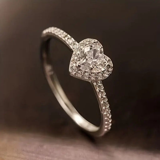 Anillo de Promesa Delicado Corazón con Circonia Brillante Incrustada, Joyería de Compromiso para Mujer - Quierox - Tienda Online