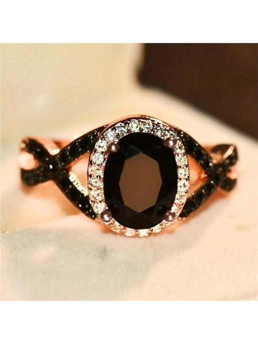 Anillo decorado con circonita cúbica negra de moda - Quierox - Tienda Online