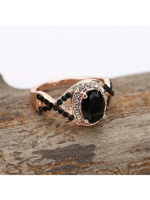 Anillo decorado con circonita cúbica negra de moda - Quierox - Tienda Online