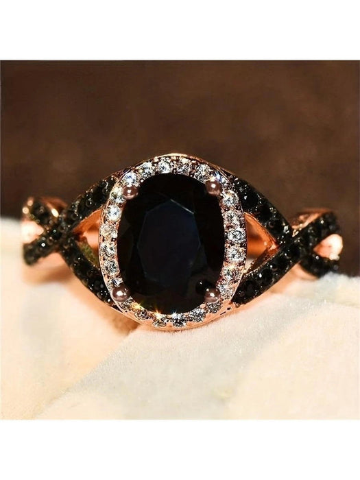 Anillo decorado con circonita cúbica negra de moda - Quierox - Tienda Online