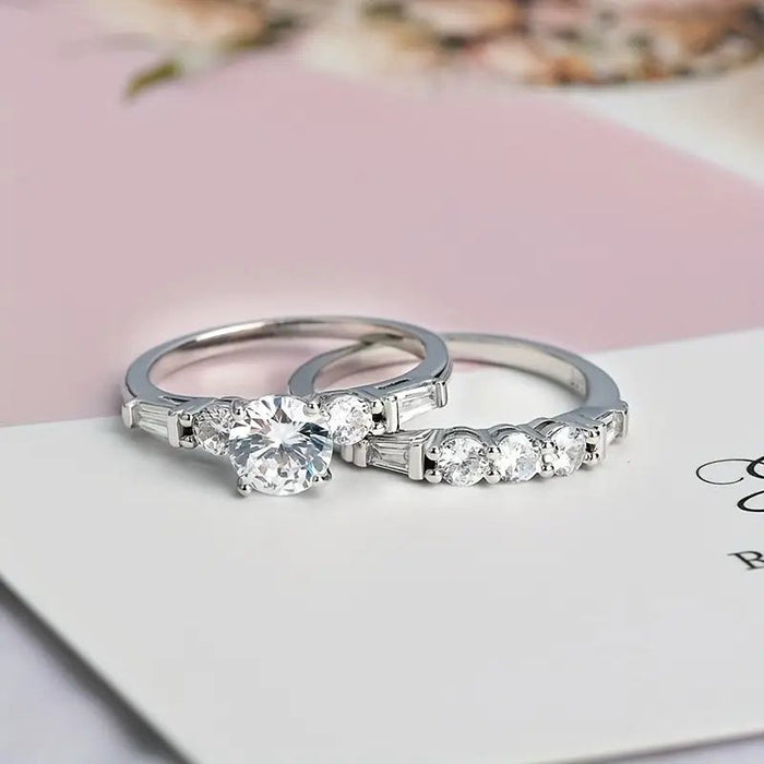 Anillos de compromiso para mujer, conjuntos de anillos de boda imitacion de plata con zirconia cúbica brillante - Quierox - Tienda Online