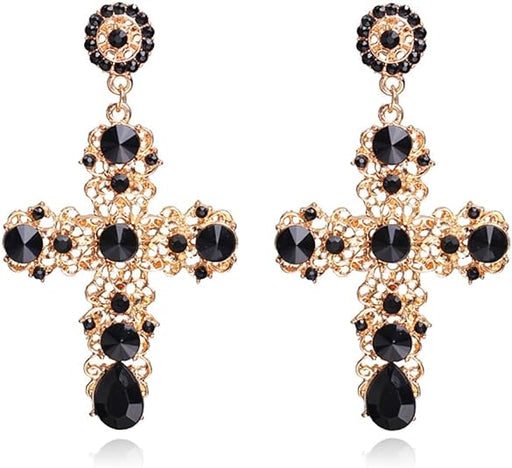 Aretes grandes de cruz negra para mujer, estilo gótico, vintage, dorados - Quierox - Tienda Online