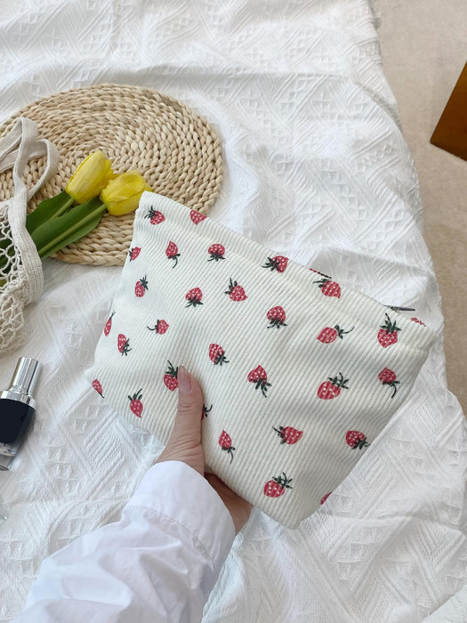 Bolsas de cosméticos con estampado de fresas en color beige para mujer - Quierox - Tienda Online