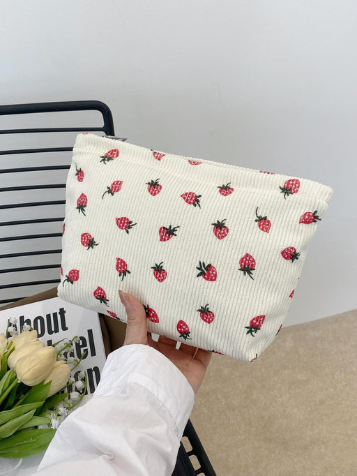 Bolsas de cosméticos con estampado de fresas en color beige para mujer - Quierox - Tienda Online