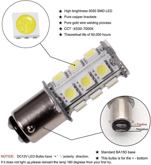 Bombilla LED superbrillante GRV Ba15d 1142 1076 18 - 5050SMD CA/CC 12 V - 24 V, luz blanca - Quierox - Tienda Online