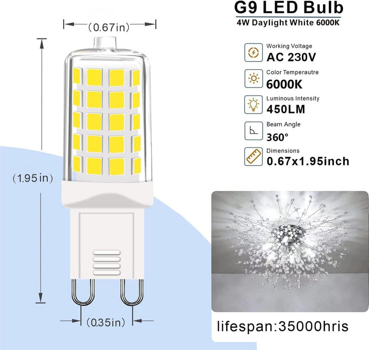 Bombillas LED G9 GOHDLAMP, luz blanca fría, 6000 K, regulables, paquete de 5 - Quierox - Tienda Online