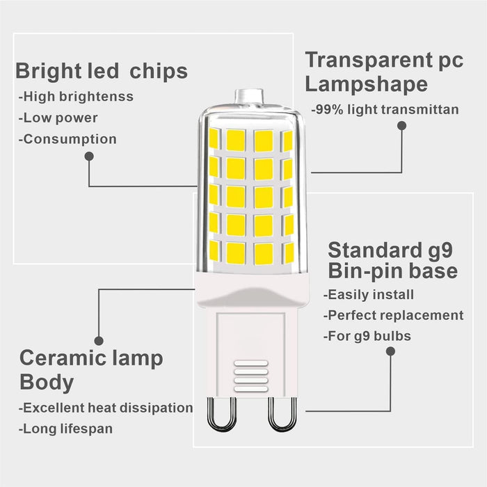 Bombillas LED G9 GOHDLAMP, luz blanca fría, 6000 K, regulables, paquete de 5 - Quierox - Tienda Online