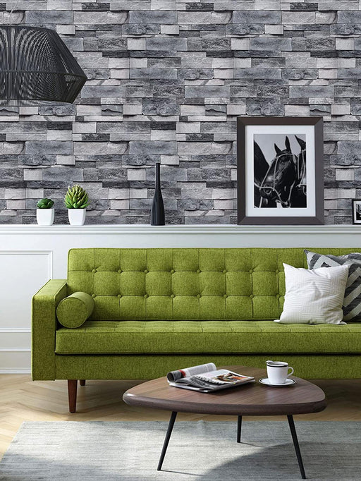 Brick Pattern Wall Paper, PVC Waterproof Light Grey Self Adhesive Wall Decorative - Quierox - Tienda Online