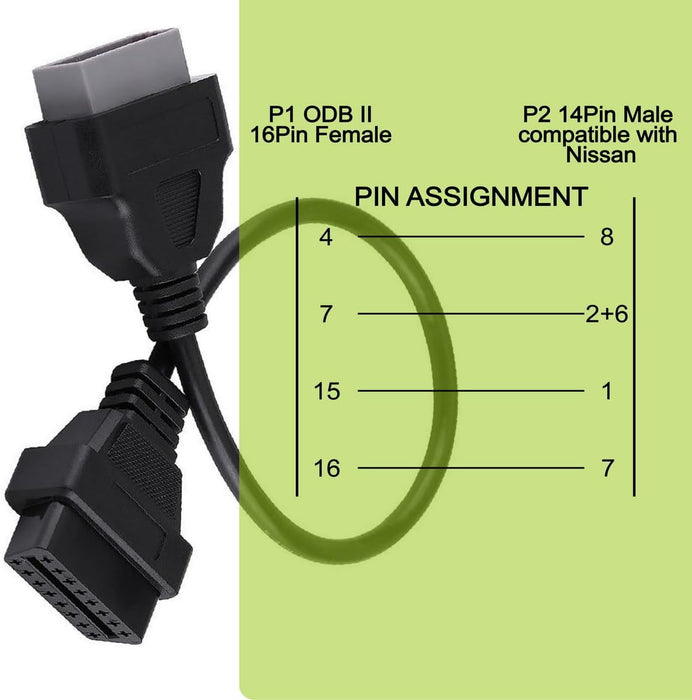 Cable adaptador de diagnóstico del conector OBD2 de 14 Pin a 16 Pin Compatible para Nissan 14Pin - Quierox - Tienda Online