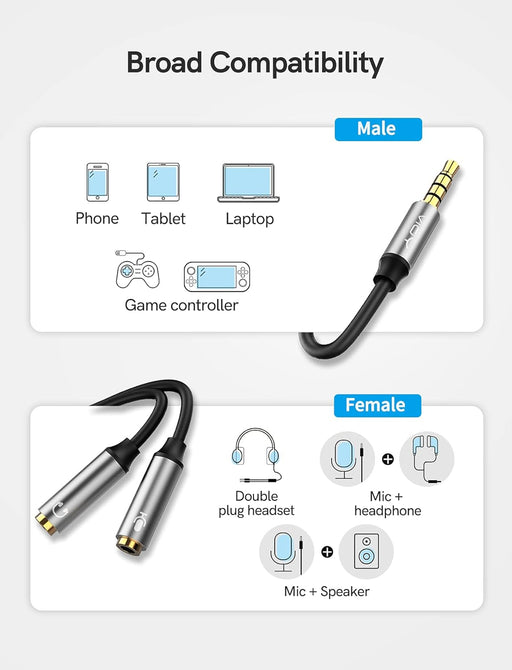 Cable divisor de micrófono para audífonos, 3.5 mm - Quierox - Tienda Online