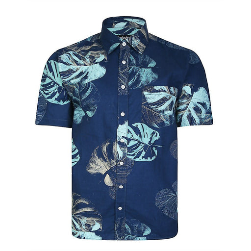 Camisa de manga corta con estampado de hojas de Bigdude azul marino - Quierox - Tienda Online