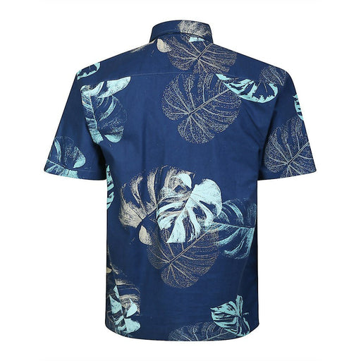 Camisa de manga corta con estampado de hojas de Bigdude azul marino - Quierox - Tienda Online