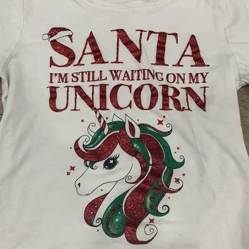 Camisa de manga larga para niña con brillo de unicornio navideño de Papá Noel - Quierox - Tienda Online