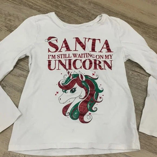 Camisa de manga larga para niña con brillo de unicornio navideño de Papá Noel - Quierox - Tienda Online