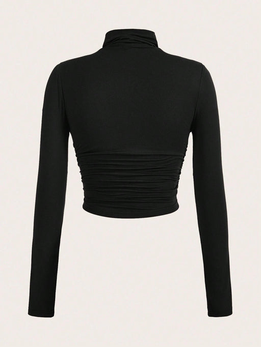 Camiseta fruncida con cuello alto negra SHEIN EZwear - Quierox - Tienda Online