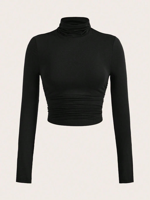 Camiseta fruncida con cuello alto negra SHEIN EZwear - Quierox - Tienda Online