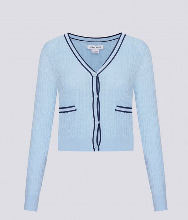 Cárdigan Urban Revivo Contrast Trim Fitted Mujer Azul - Quierox - Tienda Online