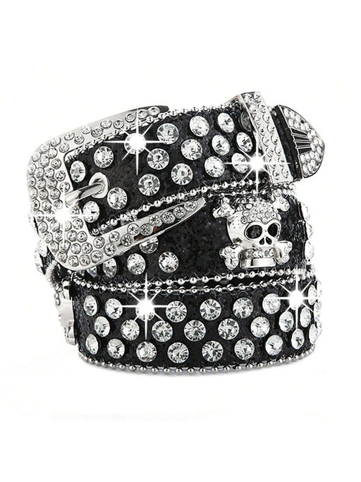 Cinturón de remaches y strass con diseño de calavera de estilo punk callejero - Quierox - Tienda Online