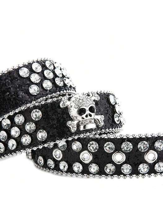 Cinturón de remaches y strass con diseño de calavera de estilo punk callejero - Quierox - Tienda Online